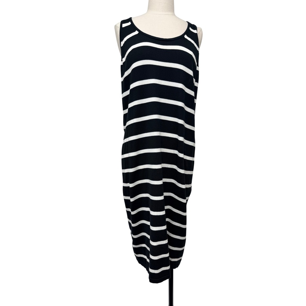 Tommy Bahama Striped Knit Tank Midi Dress Preppy Womens Large Black White